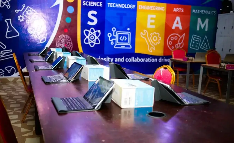 Arnson Innovate Student Innovation Centre at Amazing Grace Academy in Poano-Bekwai with custom branded Tablets, laptops, programmable dronesl, robots, iot kits etc